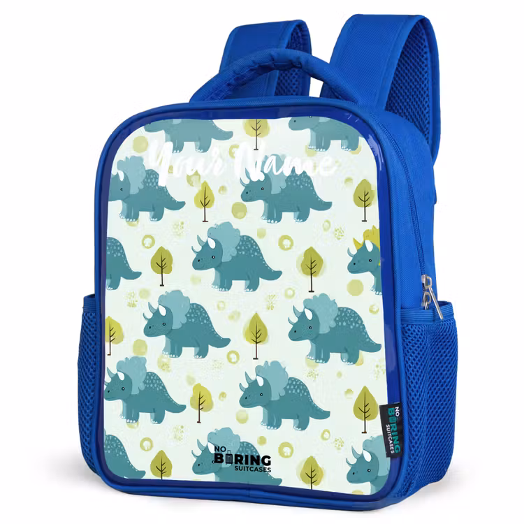 Dinos - Patroon - Natuur Kinderrugzak - Blauw middel -schuin
