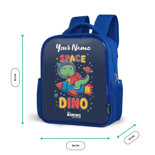 Dinosaurus - Groen - Raket - Sterrenhemel Kinderrugzak - Blauw middel -productfoto_formaten