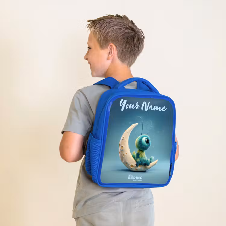 Dromerig Wezentje op de Maan Kinderrugzak - Blauw middel -sfeer2