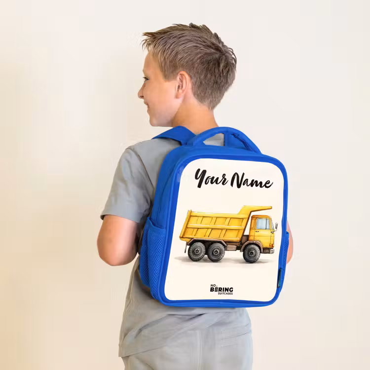 Kiepwagen - Getekend - Geel Kinderrugzak - Blauw middel -sfeer2