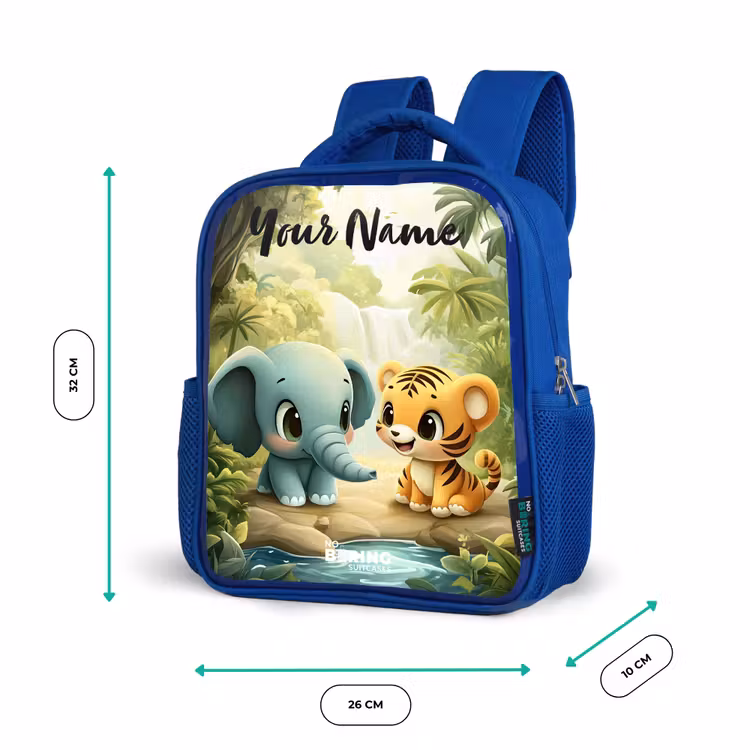 Olifant - Tijger - Bos - Jungle Kinderrugzak - Blauw middel -productfoto_formaten