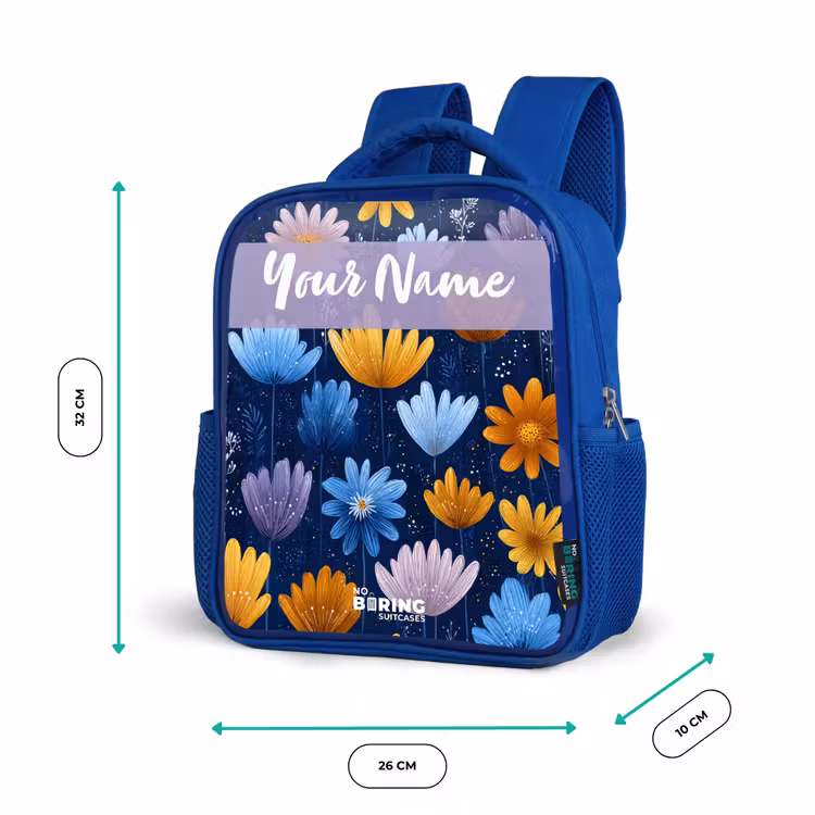 Bloemen - Patroon - Blauw Kinderrugzak - Blauw middel -productfoto_formaten