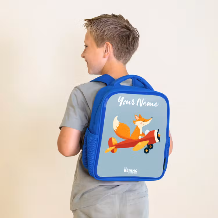 Vos - Vliegtuig - Vliegen Kinderrugzak - Blauw middel -sfeer2