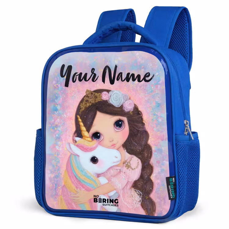 Meisje - Eenhoorn - Glitter Kinderrugzak - Blauw middel -schuin