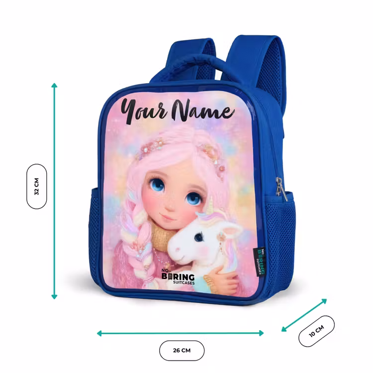 Meisje - Eenhoorn - Roze Kinderrugzak - Blauw middel -productfoto_formaten