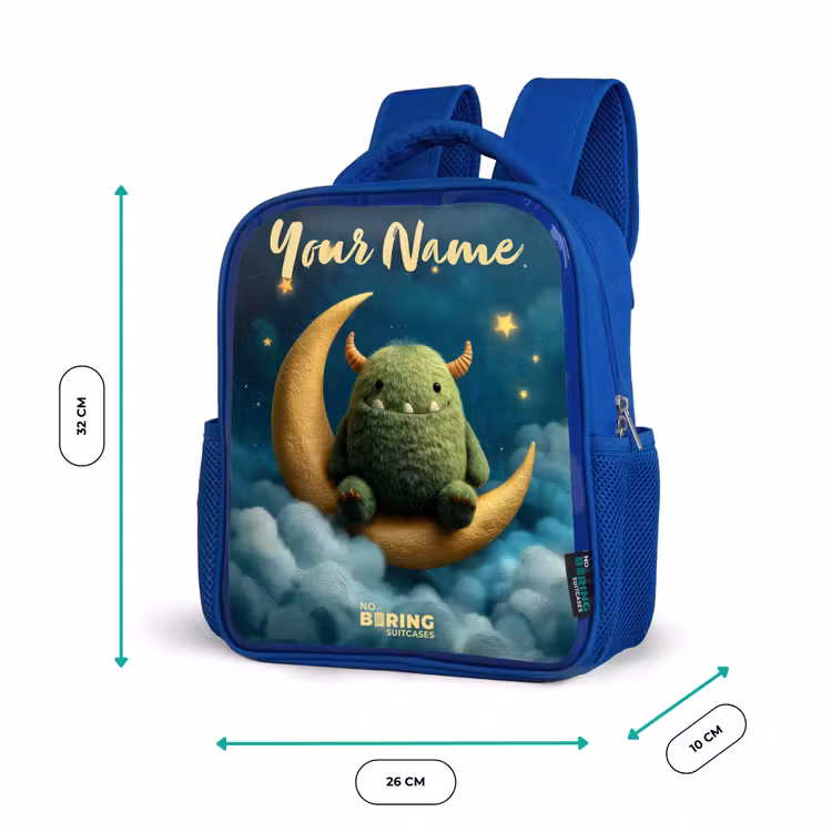 Groen monster op maansikkel Kinderrugzak - Blauw middel -productfoto_formaten