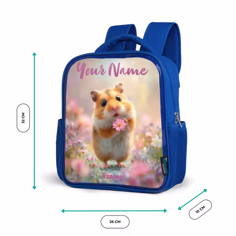 Hamster - Bloem - Natuur - Dier Kinderrugzak - Blauw middel -productfoto_formaten