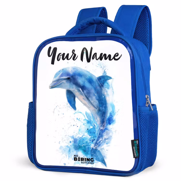 Springende blauwe dolfijn Kinderrugzak - Blauw middel -schuin