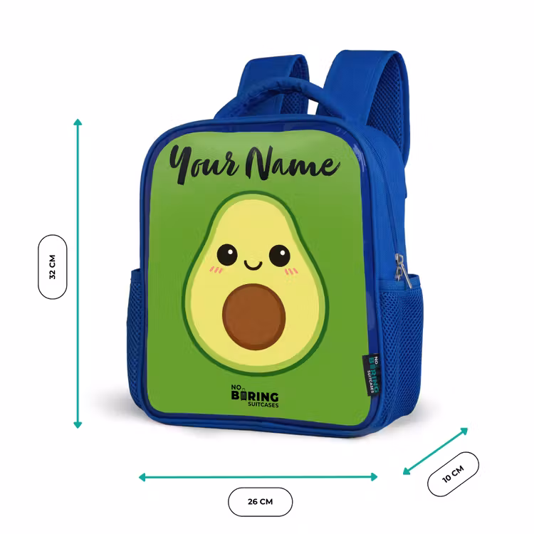 Kawai - Avocado - Groen Kinderrugzak - Blauw middel -productfoto_formaten