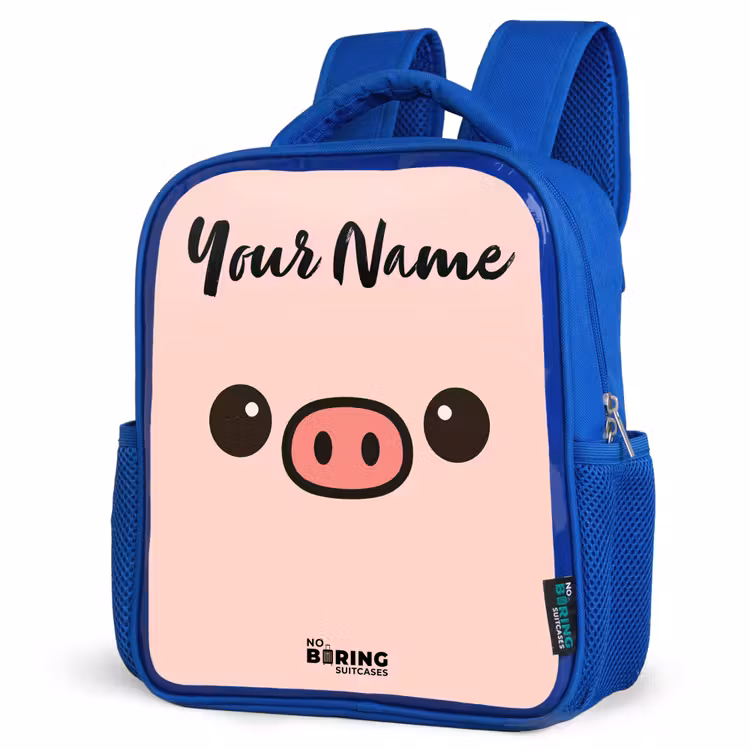 Kawai - Varken - Roze Kinderrugzak - Blauw middel -schuin