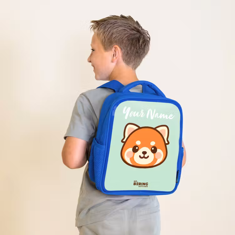 Kawai - Rode panda - Groen Kinderrugzak - Blauw middel -sfeer2