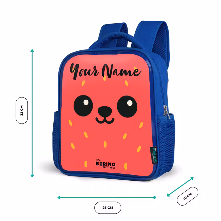 Kawai - Aardbei - Rood Kinderrugzak - Blauw middel -productfoto_formaten