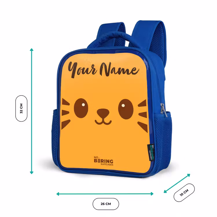 Kawai - Tijger - Oranje Kinderrugzak - Blauw middel -productfoto_formaten