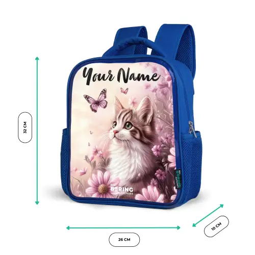Kitten - Vlinders - Paars - Bloemen Kinderrugzak - Blauw middel -productfoto_formaten