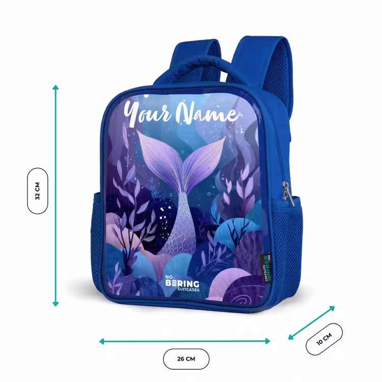 Zeemeermin - Onderwater - Paars - Blauw Kinderrugzak - Blauw middel -productfoto_formaten