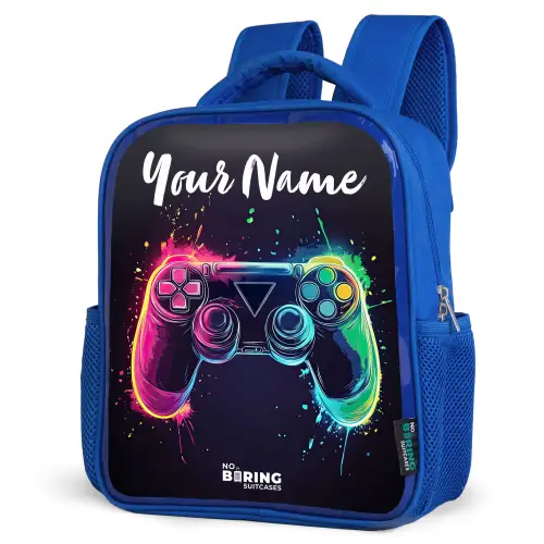 Neon - Controller - Verfspatten - Game Kinderrugzak - Blauw middel -schuin