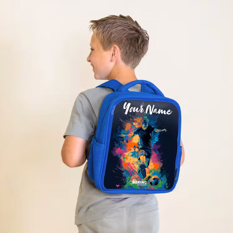 Neon - Voetballer - Kleurrijk Kinderrugzak - Blauw middel -sfeer2