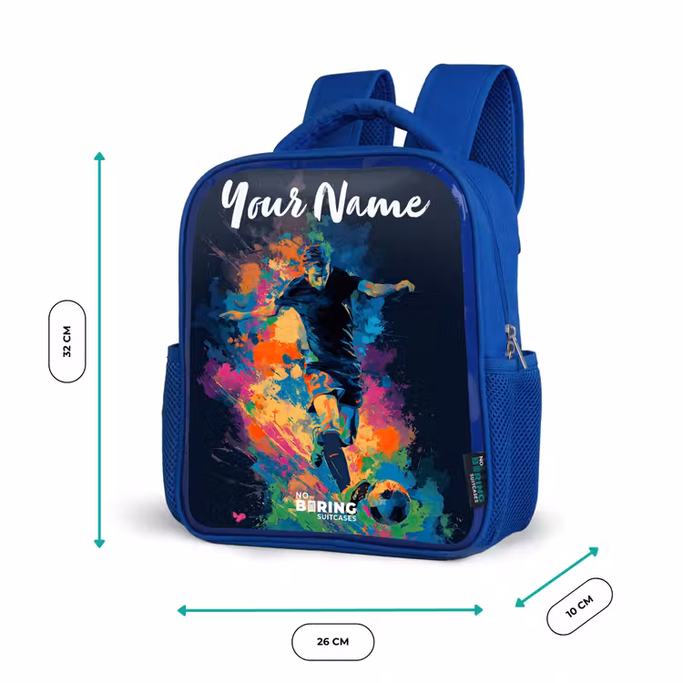 Neon - Voetballer - Kleurrijk Kinderrugzak - Blauw middel -productfoto_formaten