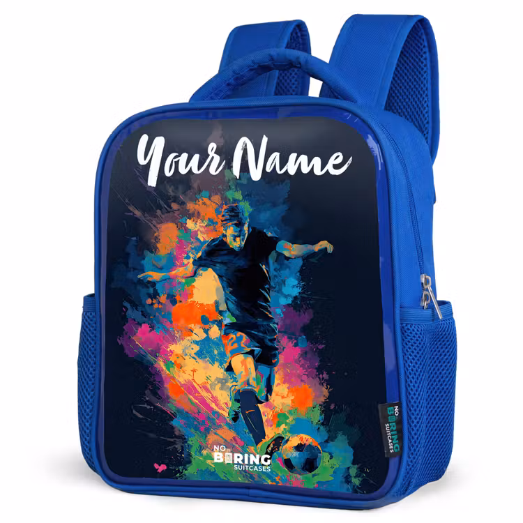 Neon - Voetballer - Kleurrijk Kinderrugzak - Blauw middel -schuin