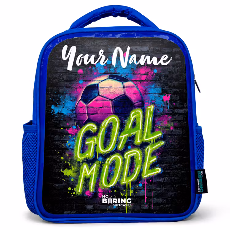 Neon - Graffiti - Voetbal - Kleurrijk Kinderrugzak - Blauw middel -3d