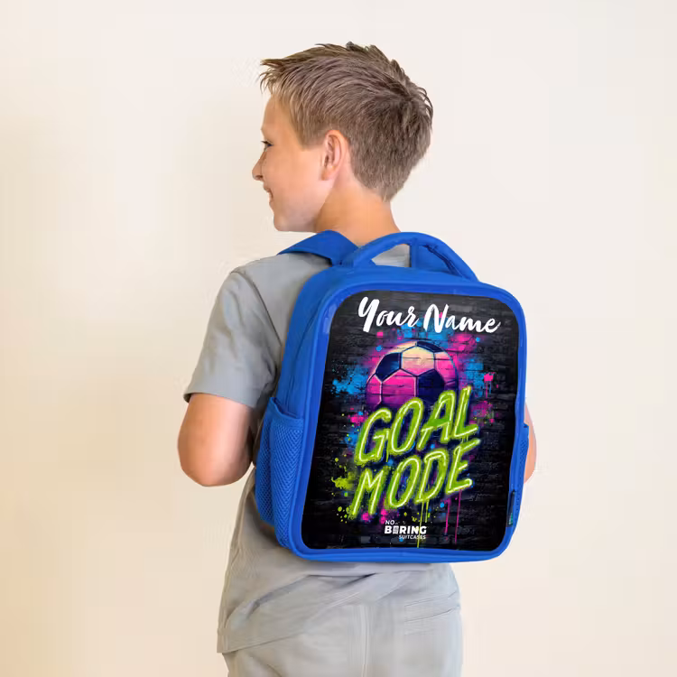 Neon - Graffiti - Voetbal - Kleurrijk Kinderrugzak - Blauw middel -sfeer2