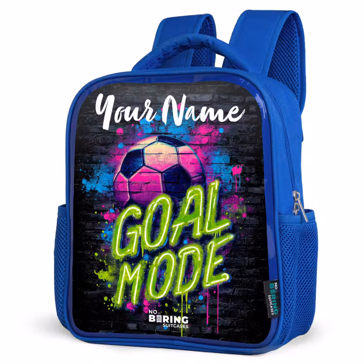 Neon - Graffiti - Voetbal - Kleurrijk Kinderrugzak - Blauw middel -schuin