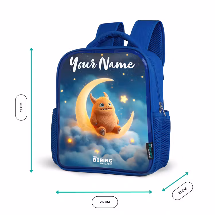 Oranje monster op maansikkel Kinderrugzak - Blauw middel -productfoto_formaten