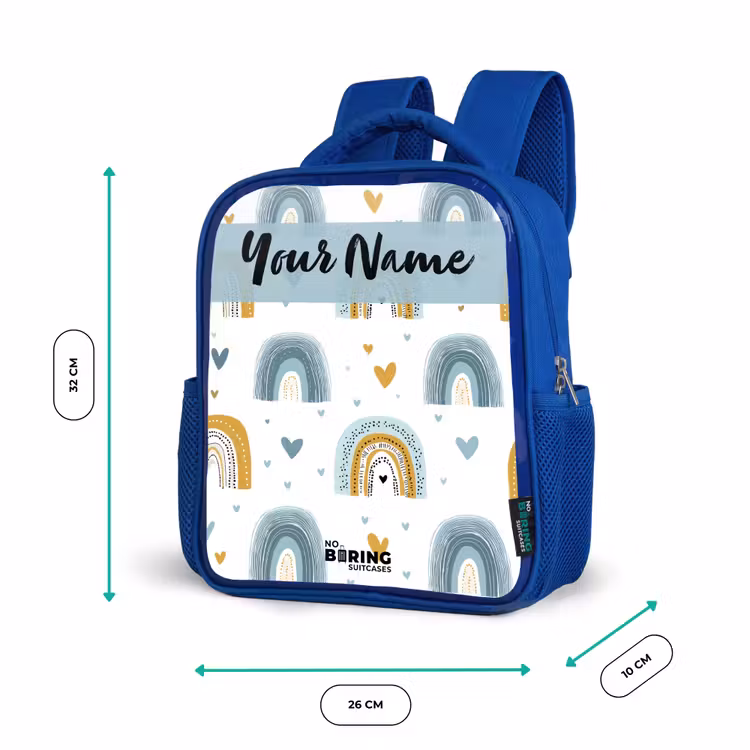 Patroon - Regenboog - Hartjes Kinderrugzak - Blauw middel -productfoto_formaten