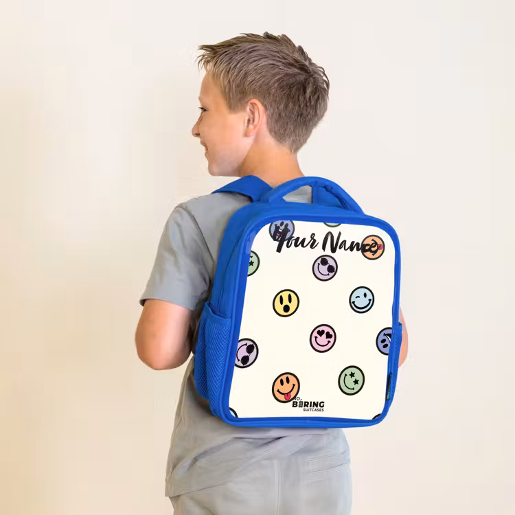 Speelse smiley-mix Kinderrugzak - Blauw middel -sfeer2