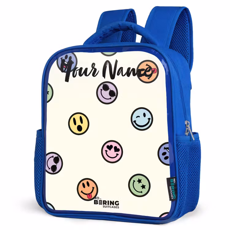 Speelse smiley-mix Kinderrugzak - Blauw middel -schuin