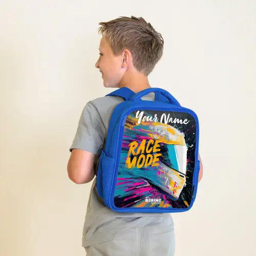 Racehelm - Abstract - Verf - Kleurrijk Kinderrugzak - Blauw middel -sfeer2