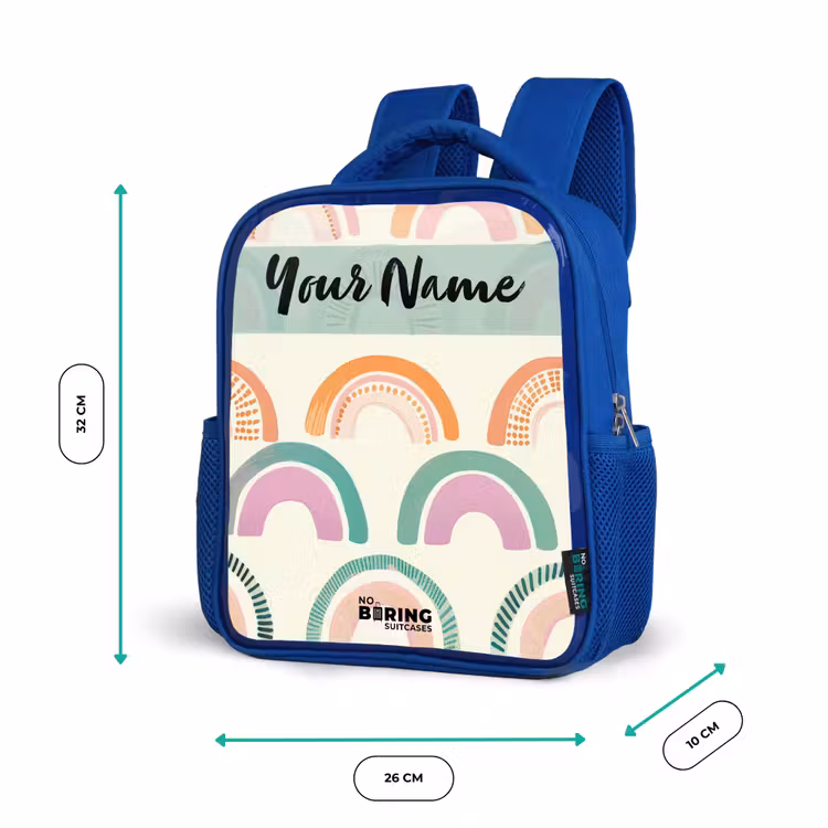 Regenboog - Pastel - Patroon Kinderrugzak - Blauw middel -productfoto_formaten