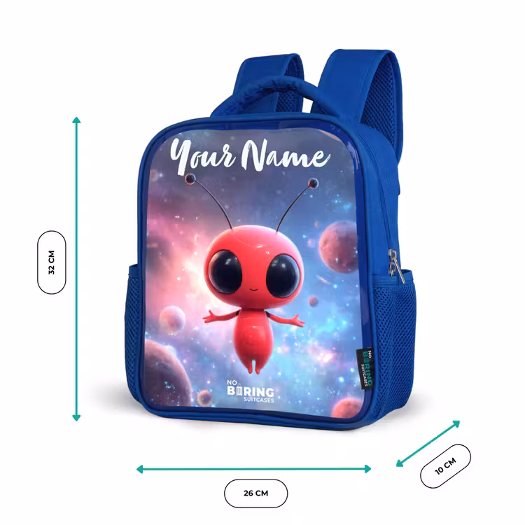 Rood Ruimtewezen in Kosmische Dans Kinderrugzak - Blauw middel -productfoto_formaten