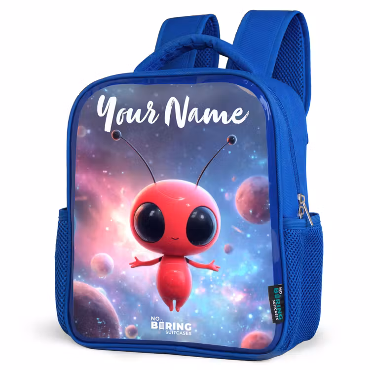 Rood Ruimtewezen in Kosmische Dans Kinderrugzak - Blauw middel -schuin