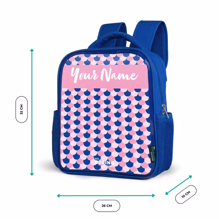 Schubben - Patroon - Blauw - Roze Kinderrugzak - Blauw middel -productfoto_formaten