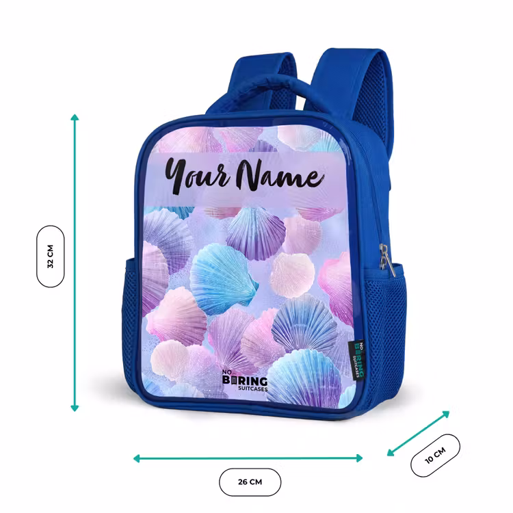 Schelpen - Paars - Blauw - Patroon Kinderrugzak - Blauw middel -productfoto_formaten