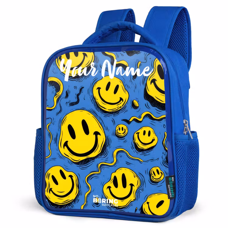 Smiley - Blauw - Geel Kinderrugzak - Blauw middel -schuin