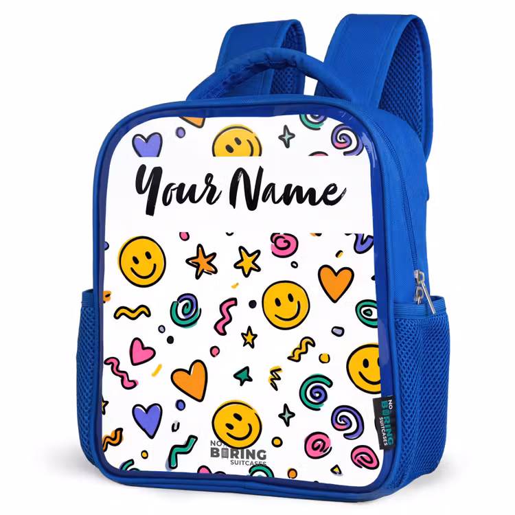 Smiley - Hartje - Ster Kinderrugzak - Blauw middel -schuin