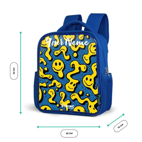 Smiley - Geel - Blauw Kinderrugzak - Blauw middel -productfoto_formaten