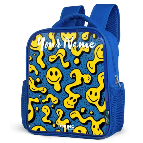 Smiley - Geel - Blauw Kinderrugzak - Blauw middel -schuin