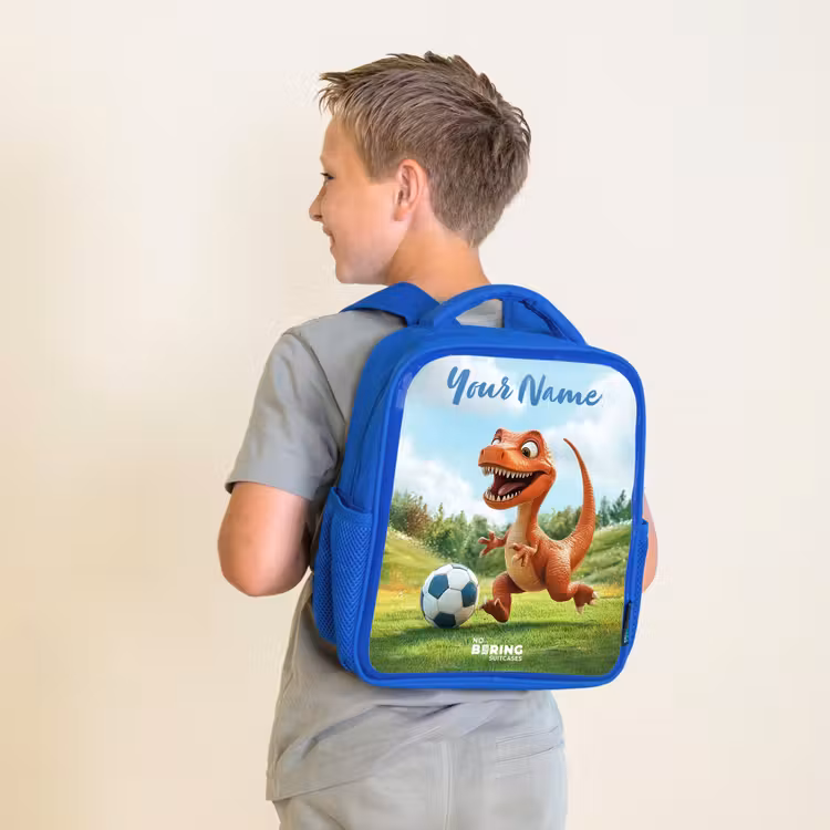 Voetbal - Dino - Sport Kinderrugzak - Blauw middel -sfeer2
