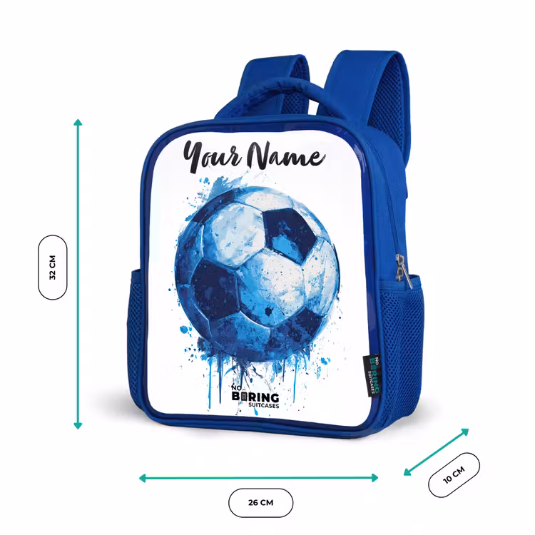 Voetbalvibes - Inktspatten - Blauw Kinderrugzak - Blauw middel -productfoto_formaten