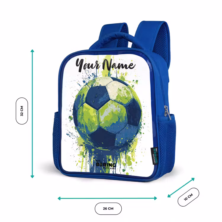 Voetbalvibes - Verf - Groen - Blauw Kinderrugzak - Blauw middel -productfoto_formaten