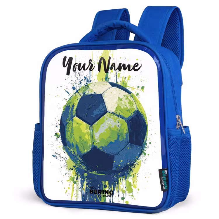 Voetbalvibes - Verf - Groen - Blauw Kinderrugzak - Blauw middel -schuin