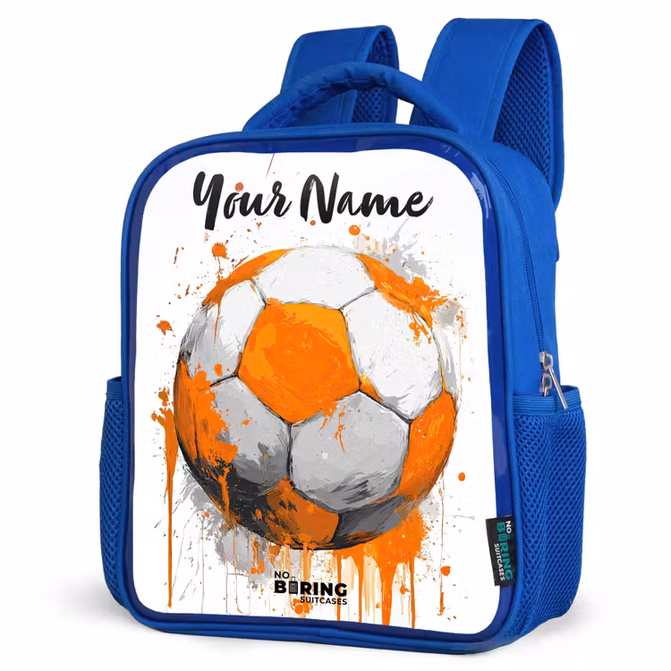 Voetbalvibes - Verf - Oranje Kinderrugzak - Blauw middel -schuin