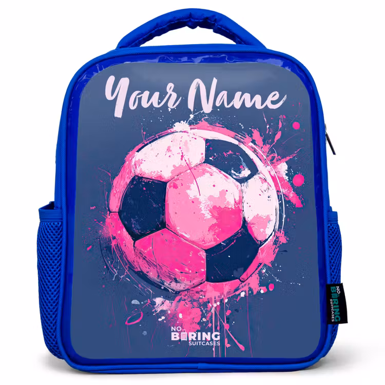 Voetbalvibes - Verf - Roze - Blauw Kinderrugzak - Blauw middel -3d
