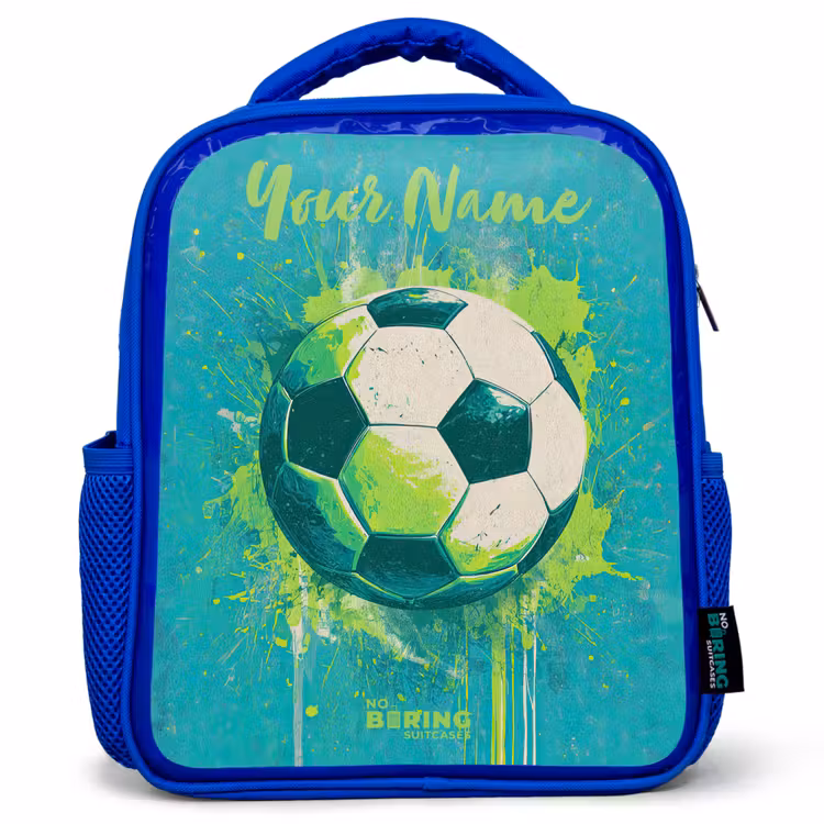 Voetbalvibes - Verfspatten - Groen - Blauw Kinderrugzak - Blauw middel -3d