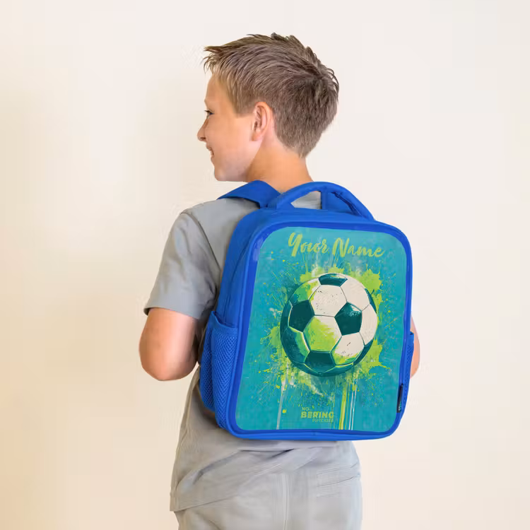 Voetbalvibes - Verfspatten - Groen - Blauw Kinderrugzak - Blauw middel -sfeer2