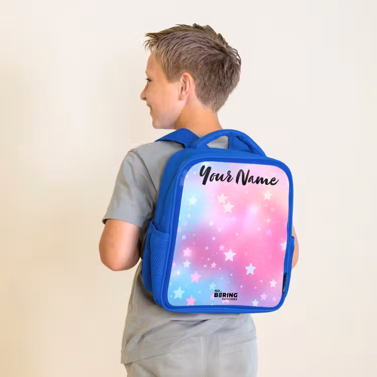 Sterren - Roze - Blauw Kinderrugzak - Blauw middel -sfeer2