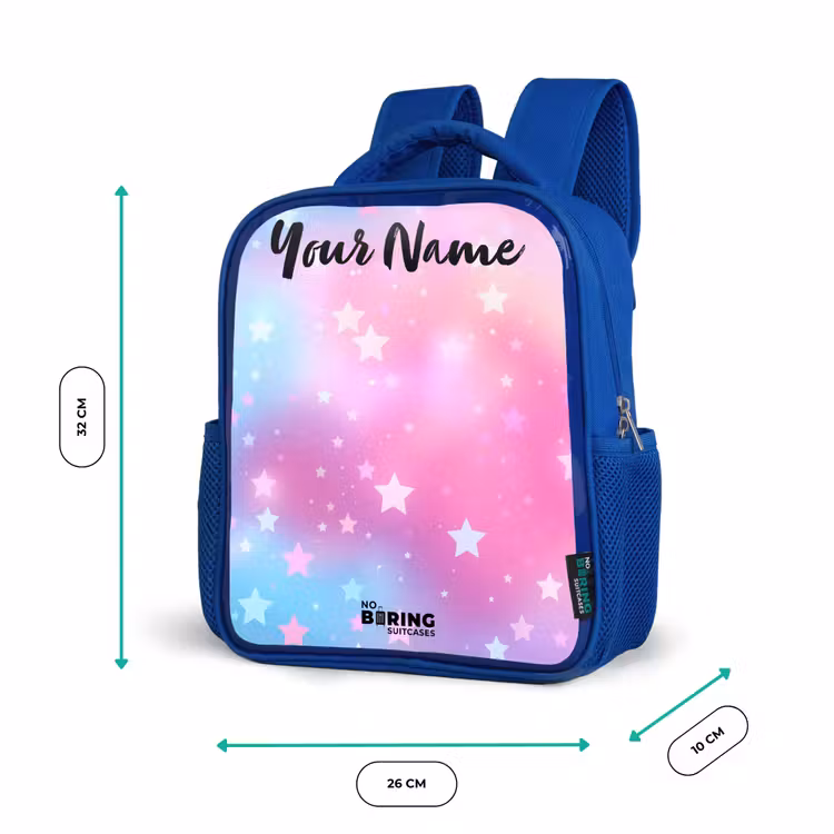 Sterren - Roze - Blauw Kinderrugzak - Blauw middel -productfoto_formaten
